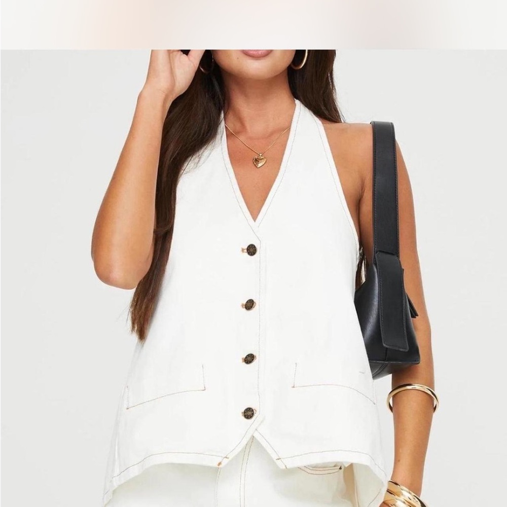 Lioness White Button Front Halter Tank Top